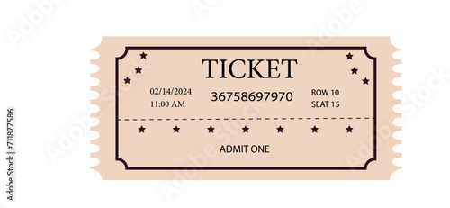 Ticket for movies, festival, cinema, theatre, circus and other events. Vintage style.