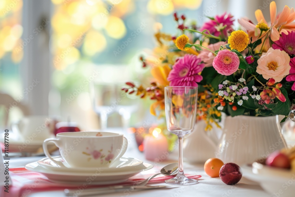 Table With Vase of Flowers and Plate of Fruit, A Refreshing Composition Table With Vase of Flowers and Plate of Fruit, A Refreshing Composition