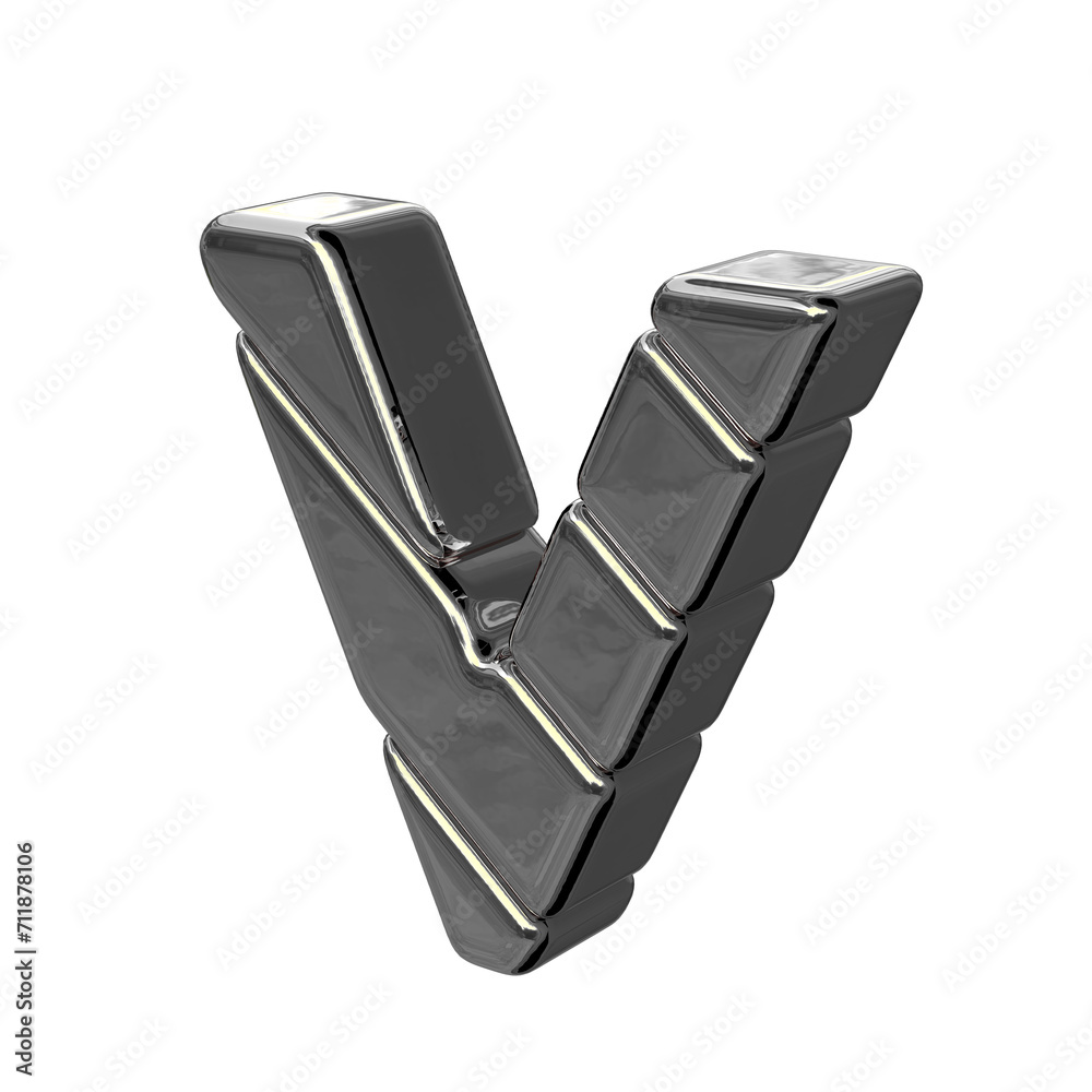 Fototapeta premium Silver diagonal block symbol view from the left. letter v