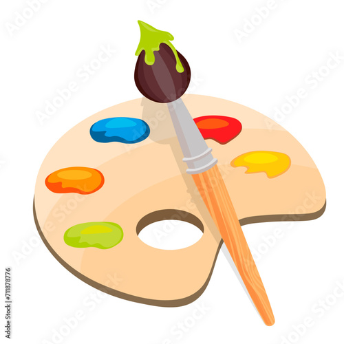 Brush with a wooden handle for drawing and coloring.