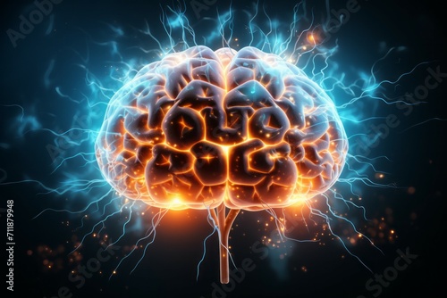 Hologram of the brain. Background with selective focus and copy space © top images