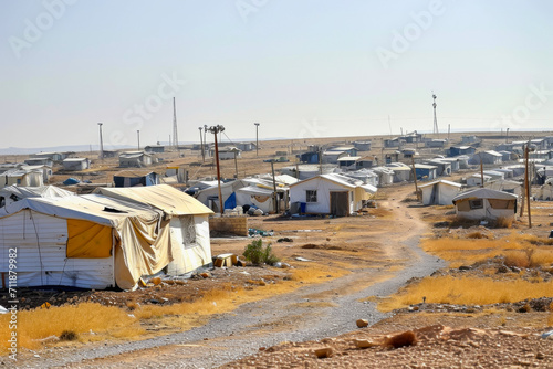 Refugee camp. Background with selective focus and copy space