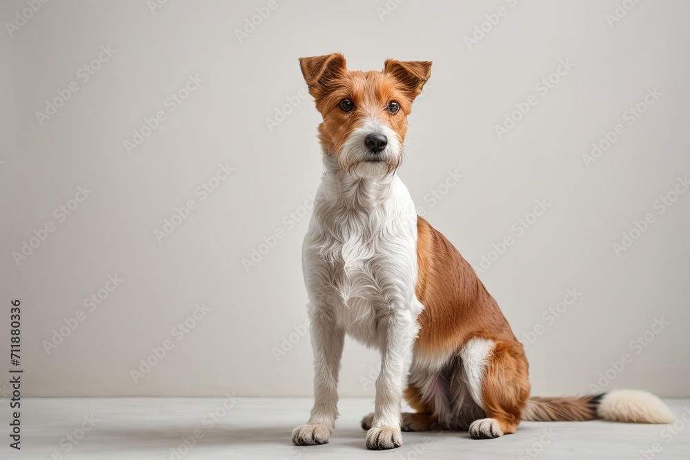 Perro fox terrier de pelo duro, sentado, sobre fondo blanco Perro fox terrier de pelo duro, sentado, sobre fondo blanco