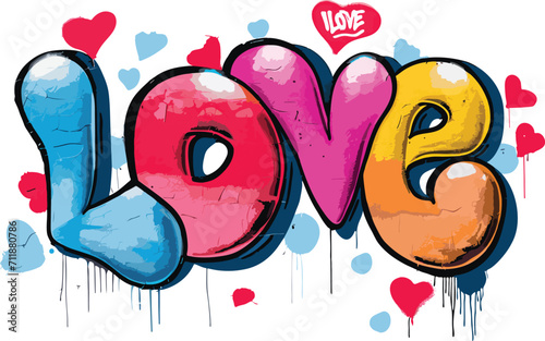 LOVE Graffiti Heart Valentines Cartoon Graphic Text Words "Love" type Letters and Hearts 