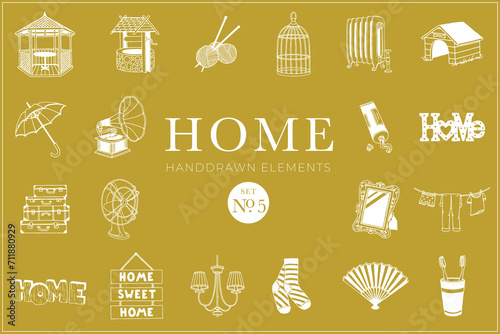 Home handdrawn design elements, Decoration, Hygge, house, cosiness, design elements