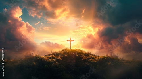 Slika na platnu beautiful cross of christ on a hill