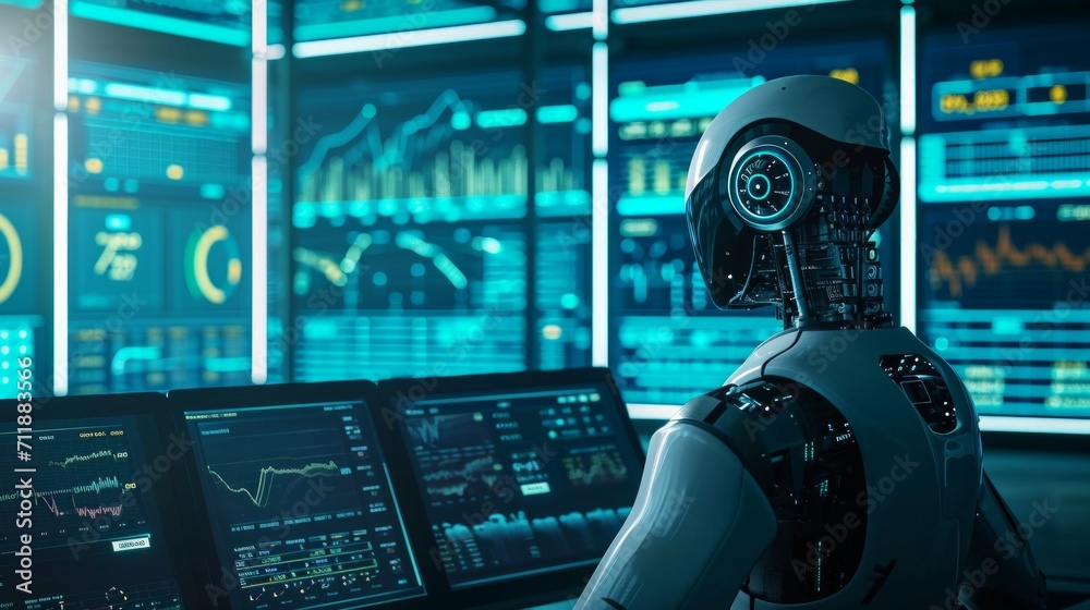 Robot AI engaged in big data analysis Robot AI engaged in big data analysis