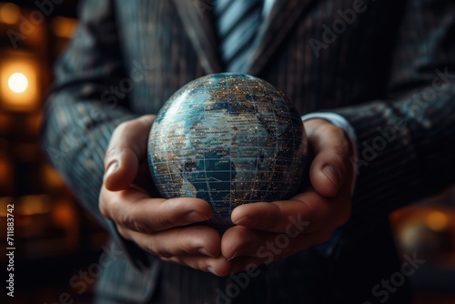 Businessman Holding Globe, World Concept