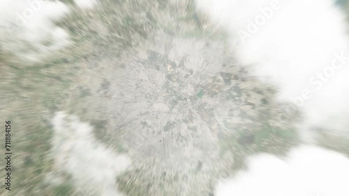 Earth zoom in from space to Bangalore, India. Followed by zoom out through clouds and atmosphere into space. Satellite view. Travel intro. Images from NASA