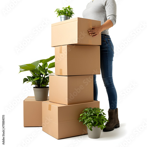 Person moving into a new rented apartment isolated on white background, cinematic, png 