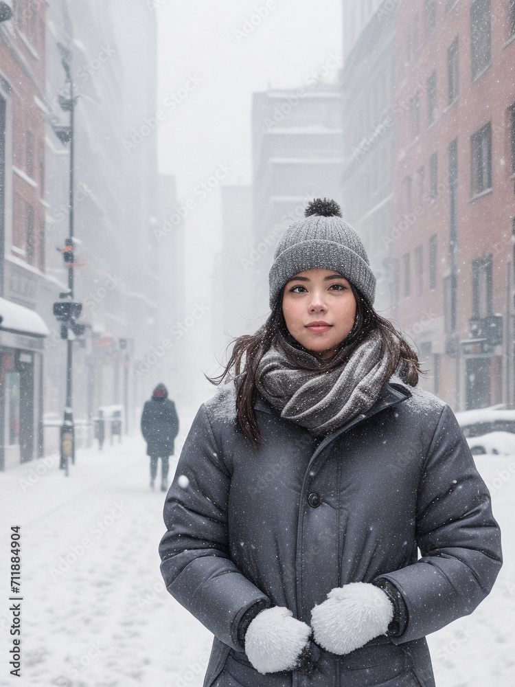 Portrait of residents in the city during winter