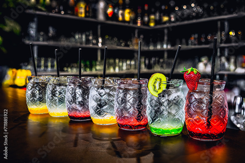 A glass of refreshing lemonade served in a bar. It's mixed in an alcohol vriety