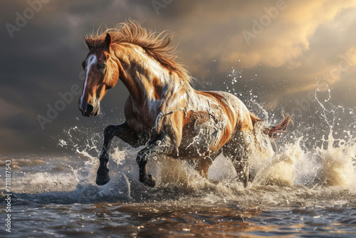 Artwork of liquid horse jumps and runs in water © Kateryna