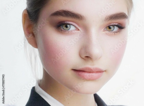 Caucasian beauty young model face closeup portrait