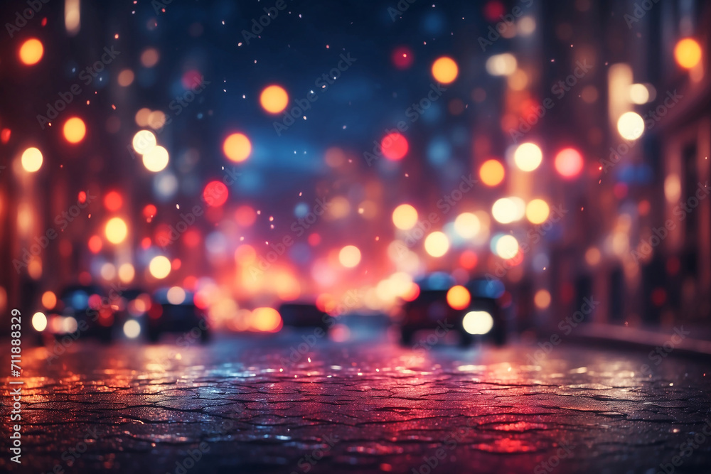 street rain blurred street cars bokeh style, walk at night