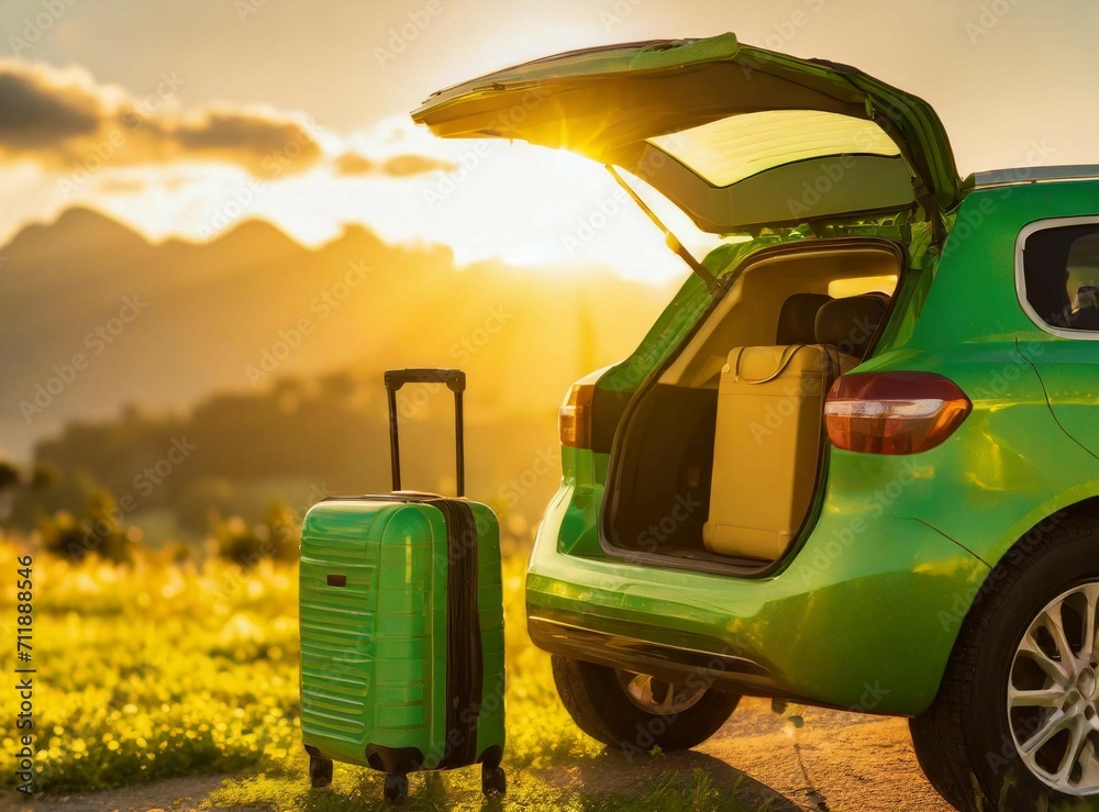 Car on the road with baggage. Travel concept. Car on the road with baggage. Travel concept.