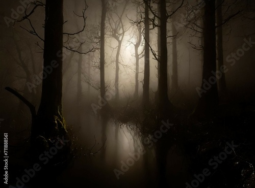 Dark foggy forest