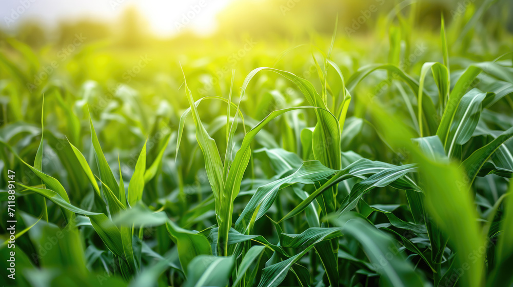 A close-up of lush green biofuel crops, such as corn or sugarcane, used for sustainable energy. A close-up of lush green biofuel crops, such as corn or sugarcane, used for sustainable energy.