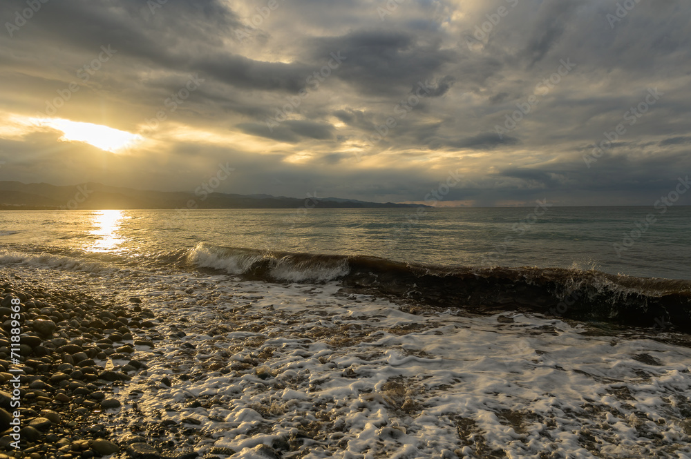 Fototapeta premium view of the sea and mountains at sunset in Cyprus 9