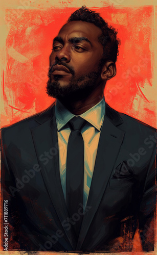 handsome black man, suit and tie, chin up