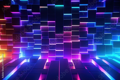 3d render  abstract background with glowing cubes  neon lights  Ai Generated