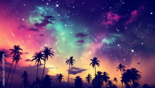 Surreal palm trees in space a mesmerizing and surrealistic nature background with dreamlike vibes