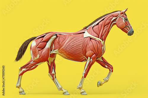 Digital illustration: muscles of the horse Isolated on yellow