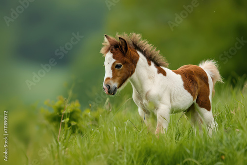 Foal mini horse Falabella on grass