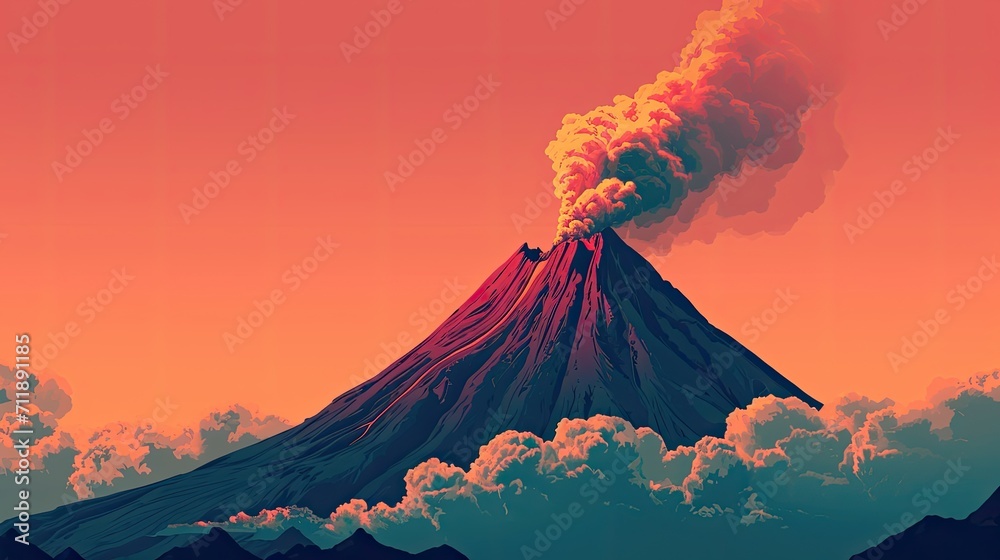 A majestic stratovolcano, once alive with fiery eruptions, now stands dormant, its smoke a reminder of the intense heat and raw power of nature