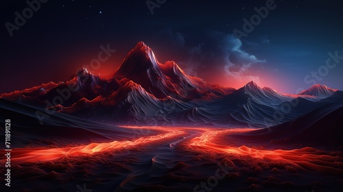 Fantasy landscape with mountains in the night sky, 3d rendering, Ai Generated