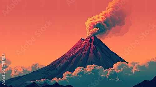 A majestic stratovolcano, once alive with fiery eruptions, now stands dormant, its smoke a reminder of the intense heat and raw power of nature