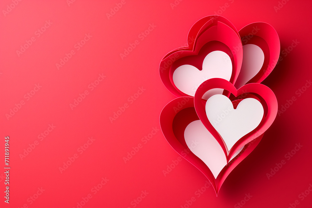 Poster or banner with papercut red hearts symbol of love and Valentines day. Poster or banner with papercut red hearts symbol of love and Valentines day.