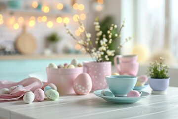 Festive decoration of the easter kitchen and table