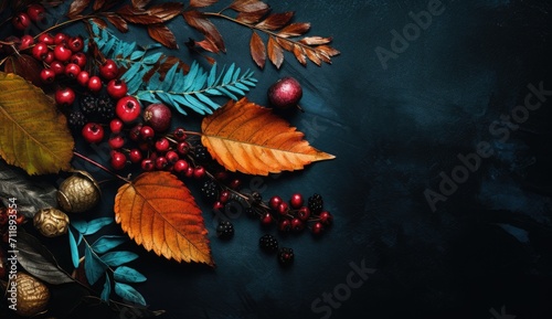 various autumn leaves on a black background