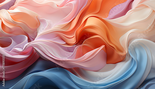 Abstract backdrop with flowing wave pattern in vibrant multi colored silk generated by AI