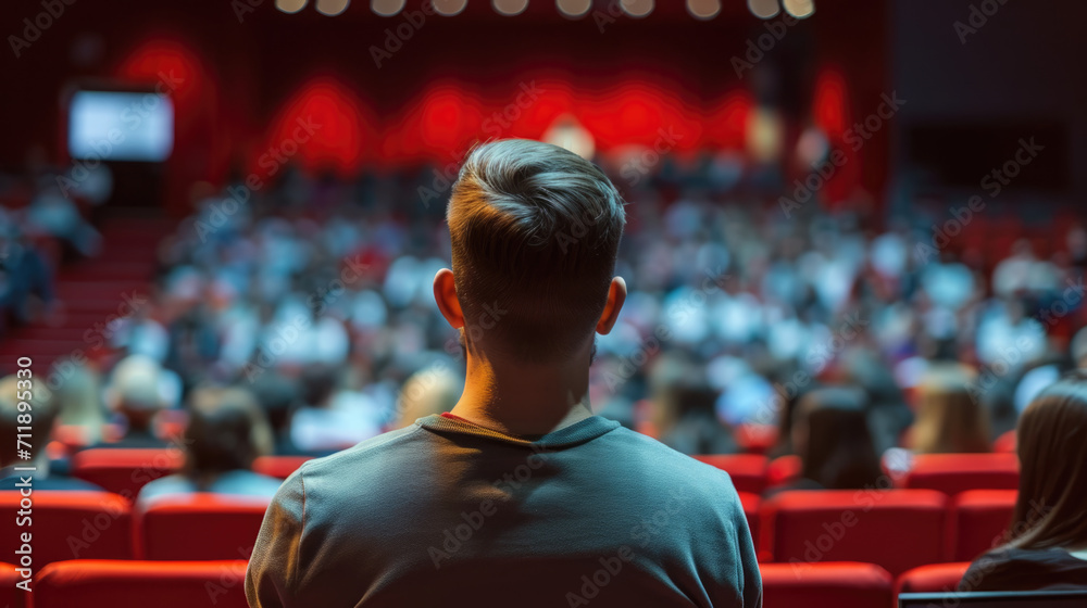 A speaker giving a lecture to an audience in an auditorium, seen from behind, emphasizing the seminar's engaging atmosphere. A speaker giving a lecture to an audience in an auditorium, seen from behind, emphasizing the seminar's engaging atmosphere.