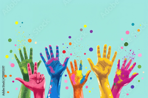 A burst of rainbow hues on hands, symbolizing diversity and unity.