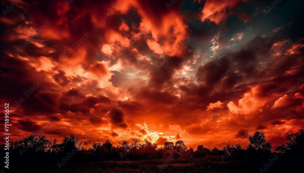 Sunset sky, nature beauty in vibrant colors, tranquil scene outdoors generated by AI Sunset sky, nature beauty in vibrant colors, tranquil scene outdoors generated by AI