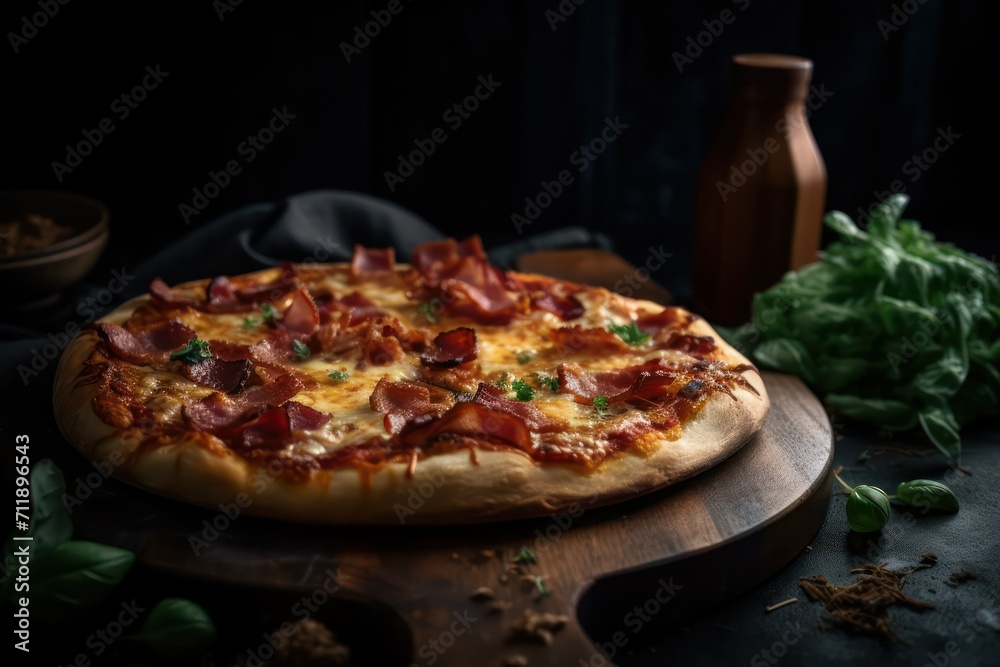 delicious pizza with salami and cheese