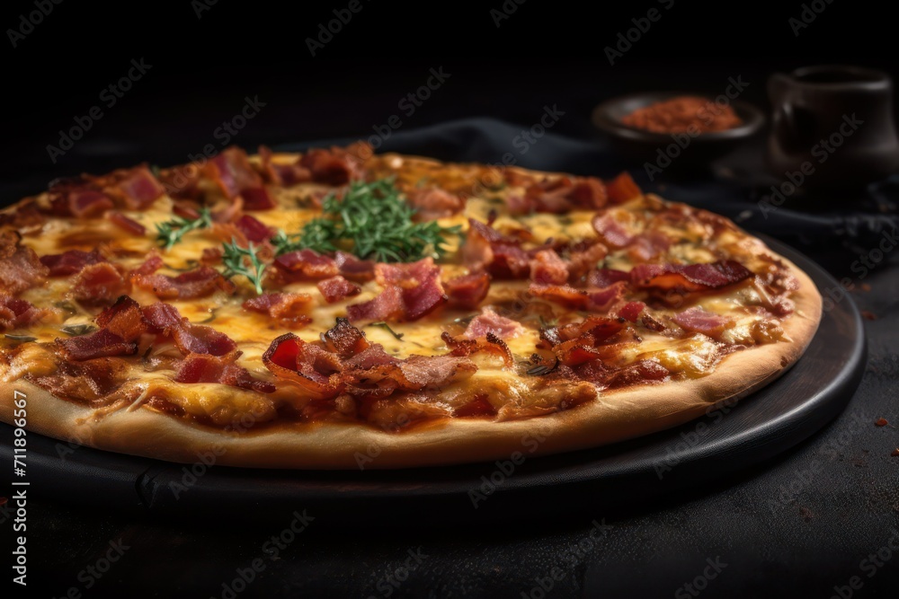 delicious pizza with salami and cheese