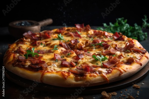 delicious pizza with salami and cheese