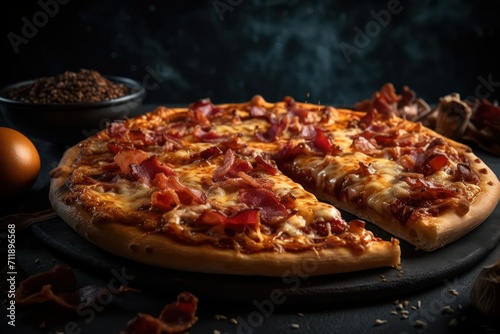 delicious pizza with salami and cheese