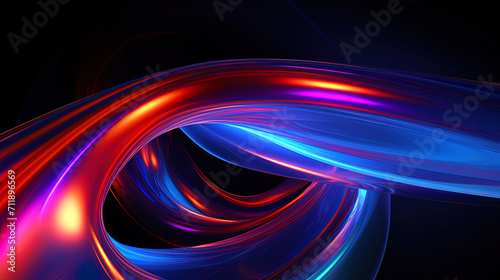 Digital abstraction with neon light elements on a dark background