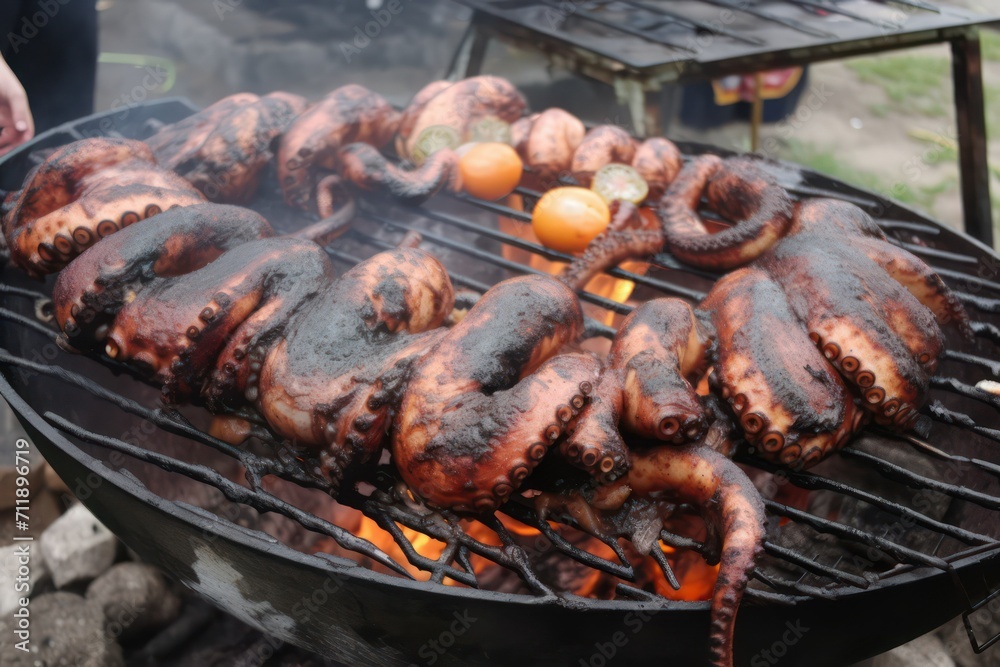 grilled octopus on the grill