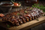 grilled pork ribs with sauce, grilled pork ribs on a grill bbq, berbecue