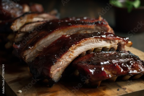 grilled pork ribs with sauce, grilled pork ribs on a grill bbq, berbecue photo