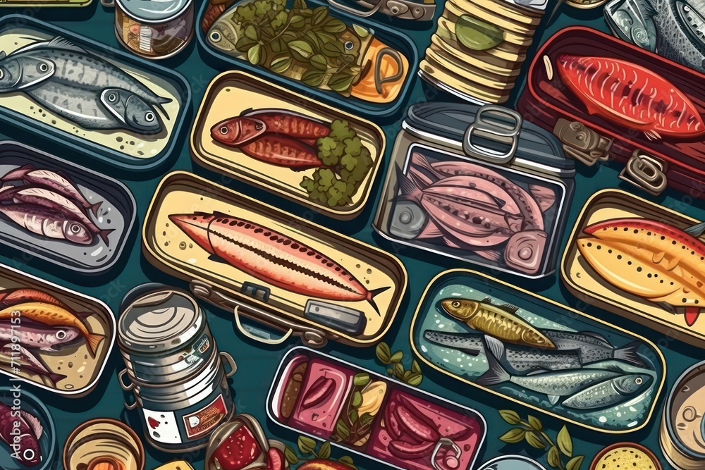 vintage illustration with fish can
