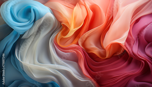 Abstract silk textile with vibrant colors, smooth curves, and flowing waves generated by AI