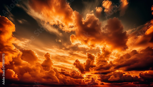 Vibrant sunset sky, nature beauty in tranquil, idyllic landscape generated by AI © Jemastock