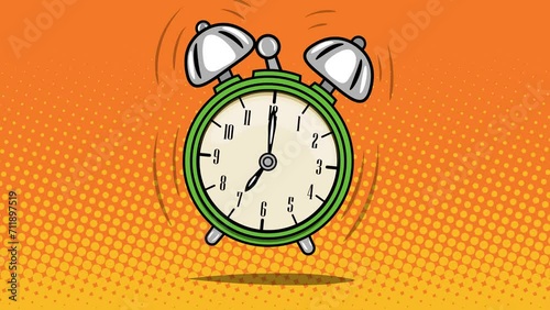 Ringing alarm clock. Video animation. Hand drawn in a cartoon style. High quality 4k footage